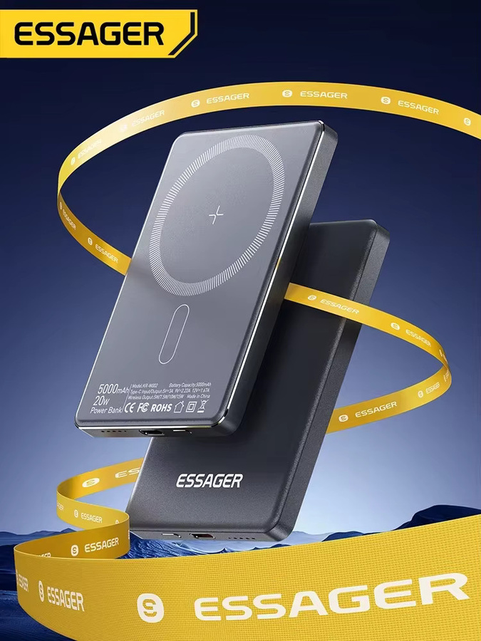 Essager Kabellose Powerbank 5000mAh mit 20W Schnellladung, Magnetisch Magsafe-Kompatibel, Tragbare Externe Batterie in Schwarz oder Silber - Bild 1