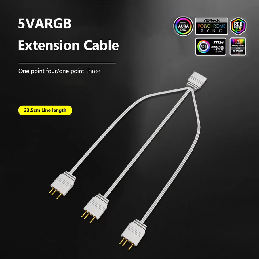 ARGB Chassis Lüfter Splitter Verlängerungskabel 5V 3-polig für Computer-Mainboard Weiß, Länge: 33,5 cm - Bild 2