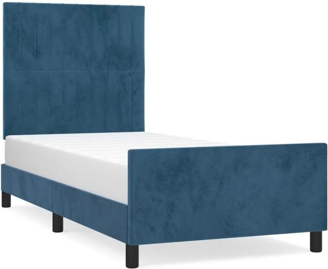 vidaXL Bettgestell mit Kopfteil aus Samt in Dunkelblau, B/T/H: 90 x 200 cm - Bild 1