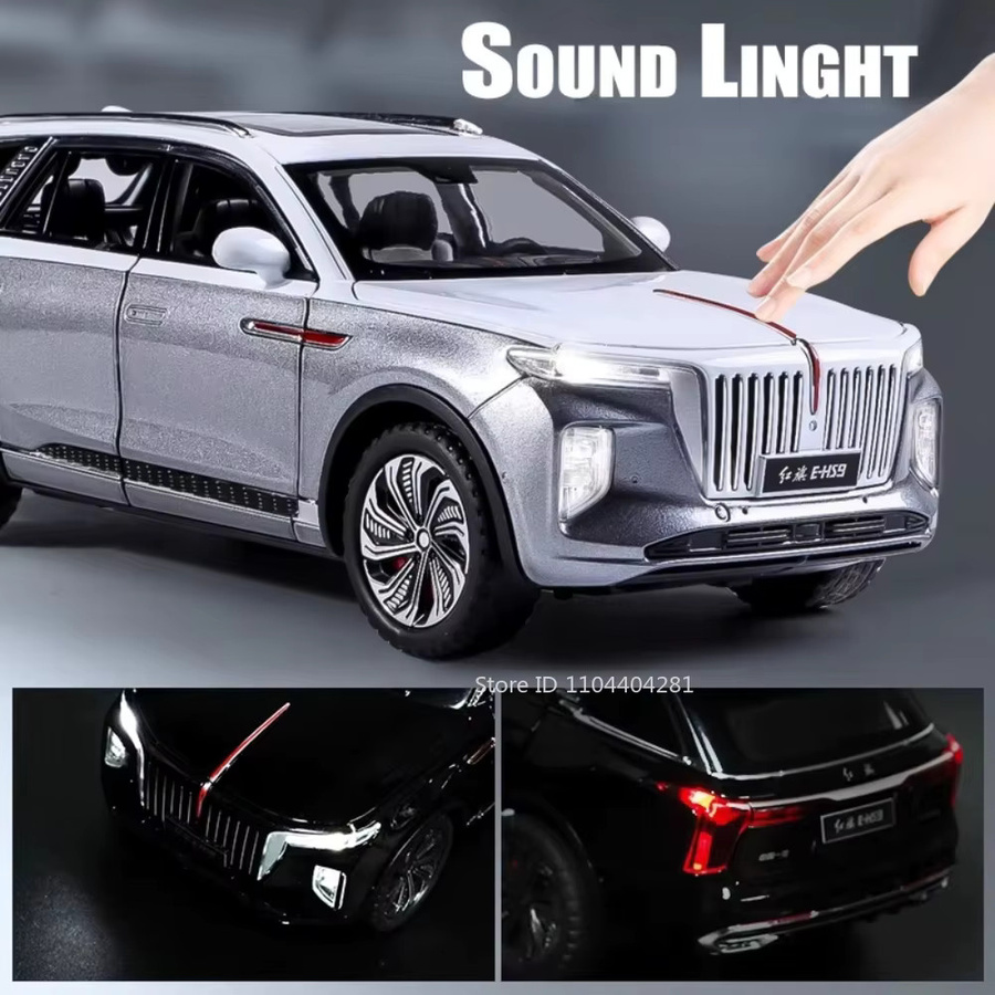 HONG QI E-HS9 H9 Auto-Spielzeug, Druckguss-Legierungsmodell, 1:24, mit Sound und Licht, zurückziehbar, 6 Türen geöffnet - Bild 2