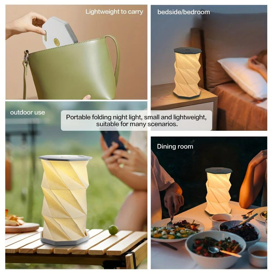 YJMP Super Lighting LED Nachtlicht aus Papier, 2er-Set, weiß, dimmbar, USB wiederaufladbar, faltbare Papierlaterne als Leselampe für das Schlafzimmer - Bild 5