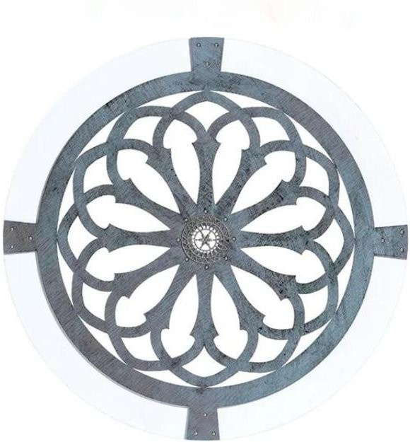Rundes Wandkunstwerk aus Holz und Metall in Grau mit geometrischem Mandala-Design, Durchmesser: 40 cm - Bild 1