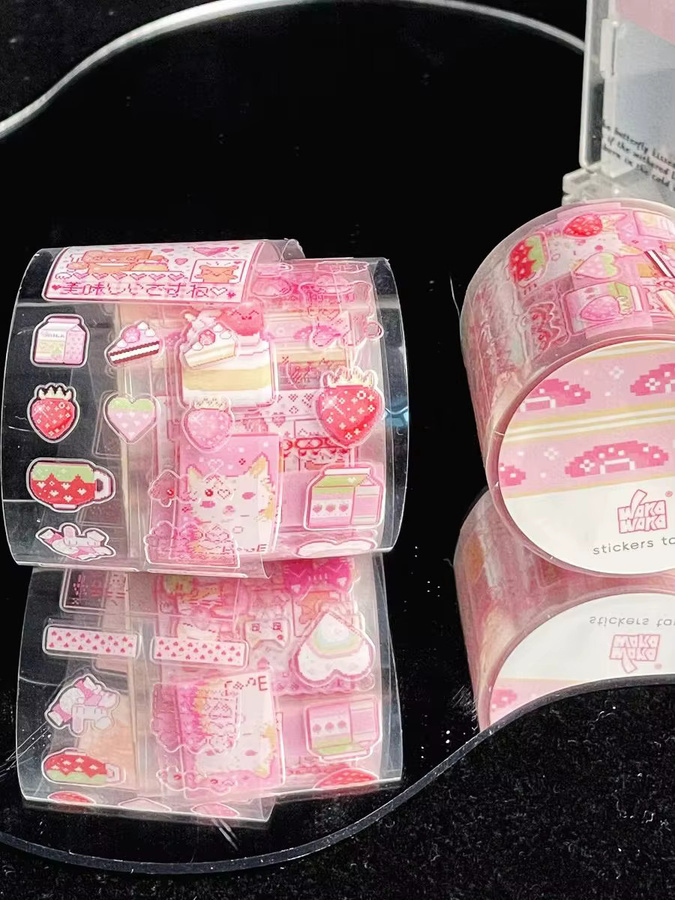 MINKYS Kawaii Erdbeer-Pixel-Dessert Washi Tape mit transparenten Aufklebern in Multicolour für Journaling und Bastelarbeiten - Bild 2