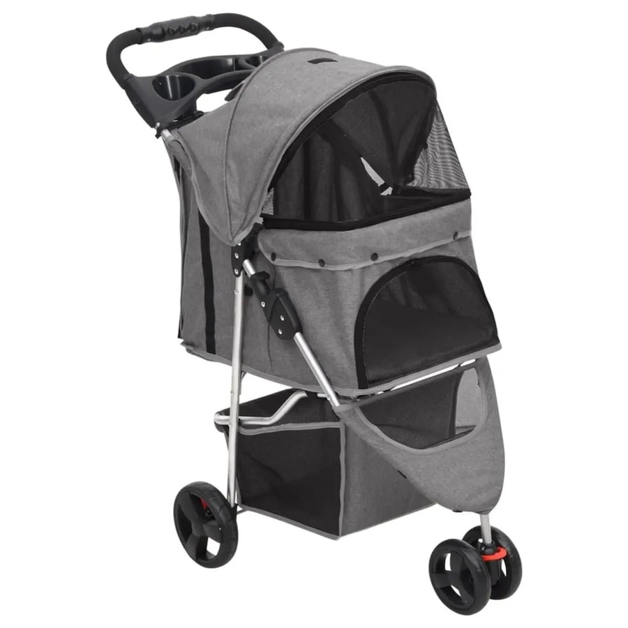 vidaXL Hundewagen faltbar Grau aus Oxford-Gewebe und Stahl B/T/H: 80 x 46 x 98 cm - Bild 2