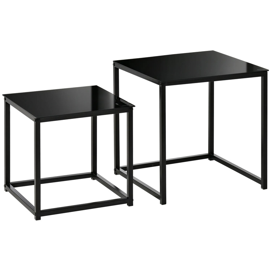 HOMCOM Beistelltisch 2er-Set modern mit Glastischplatte aus Glas und Stahl in Schwarz - Bild 4