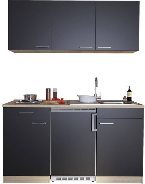 Respekta Singleküche Modern in Schwarz Matt mit Einbaugeräten B/H/T: 150 x 200 x 60 cm - Bild 4