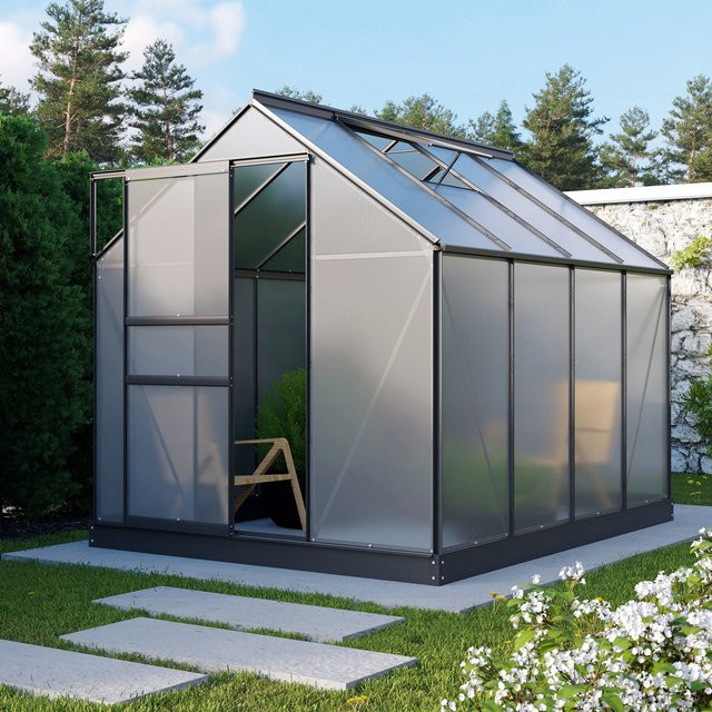 Vitavia Gewächshaus Planet 5000 Schwarz mit Fundamentrahmen, 5 m², Polycarbonat und Aluminium-Satteldach - Bild 1