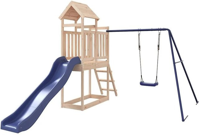 vidaXL Spielturm aus Kiefernholz mit Rutsche, Schaukel und Sandkasten in Blau, H: 304 cm, B: 160 cm, T: 214 cm - Bild 1