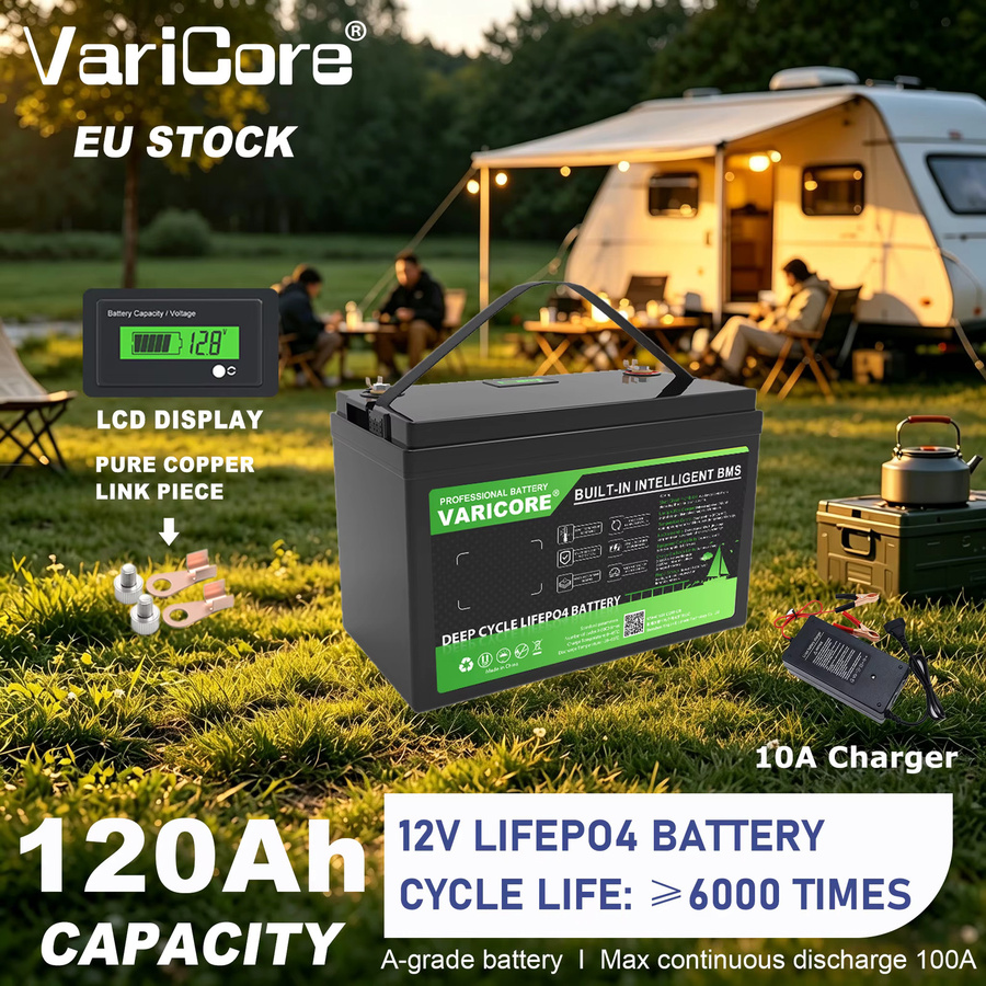 Varicore 12V LiFePo4 Batterie 120Ah mit BMS-Schutz und Klasse-A-Zellen in Schwarz für Wohnmobile und Solaranlagen - Bild 3