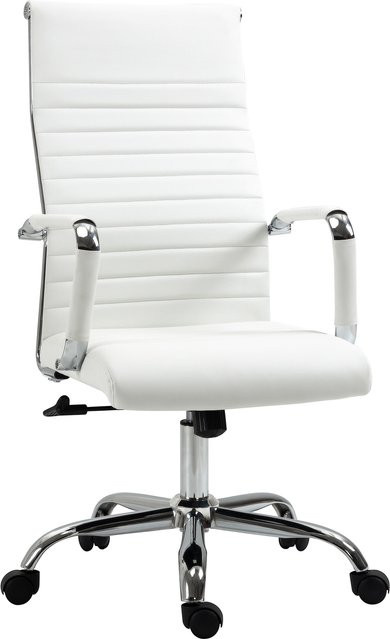 Vinsetto Bürostuhl ergonomisch mit Wippfunktion, 360° Drehfunktion und Rollen, Kunstleder, Weiß, B/T/H: 54 x 62 x 104-114 cm - Bild 1