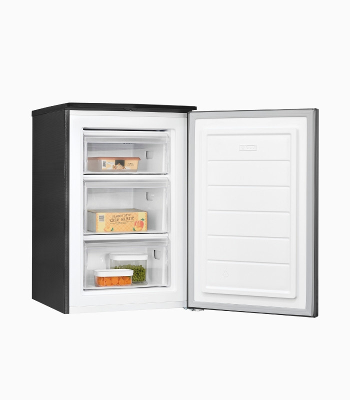 GS81-040B Gefrierschrank in Inoxlook, freistehendes Upright-Gefriergerät in Silber/Schwarz mit reversibler Tür, B/T/H: 57,5 x 55,0 x 160,5 cm - Bild 1