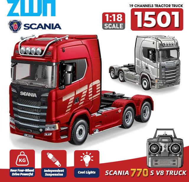 HUINA 1501 RC Lkw Anhänger Modell, 1:18, mit Licht, 4WD, Metall, Rot - Bild 1