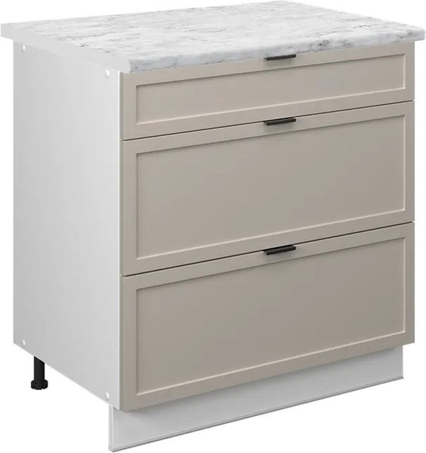 Vicco Küchenunterschrank Fame-Line mit Schubladen in Weiß und Grau-Beige mit Marmor-Weiß Arbeitsplatte, Breite: 80 cm, Höhe: 82 cm, Tiefe: 60 cm - Bild 2