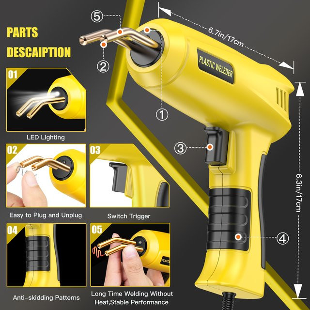 2in1 Kunststoff Schweißer Kit 200W mit schneller Heizung für Auto Stoßstangen Reparaturen und PVC Schweißarbeiten in Gelb - Bild 1