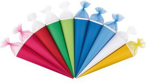 Herlitz Schultüte rund mit Tüllverschluss, farbig sortiert, 10 Stück, B: 16,0 cm, H: 70,0 cm, T: 16,0 cm