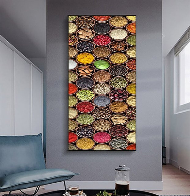TPFLiving Poster Leinwand Gewürze und Kräuter Illustration Multicolour Modell 401 Breite: 40 cm, Höhe: 80 cm - Bild 1