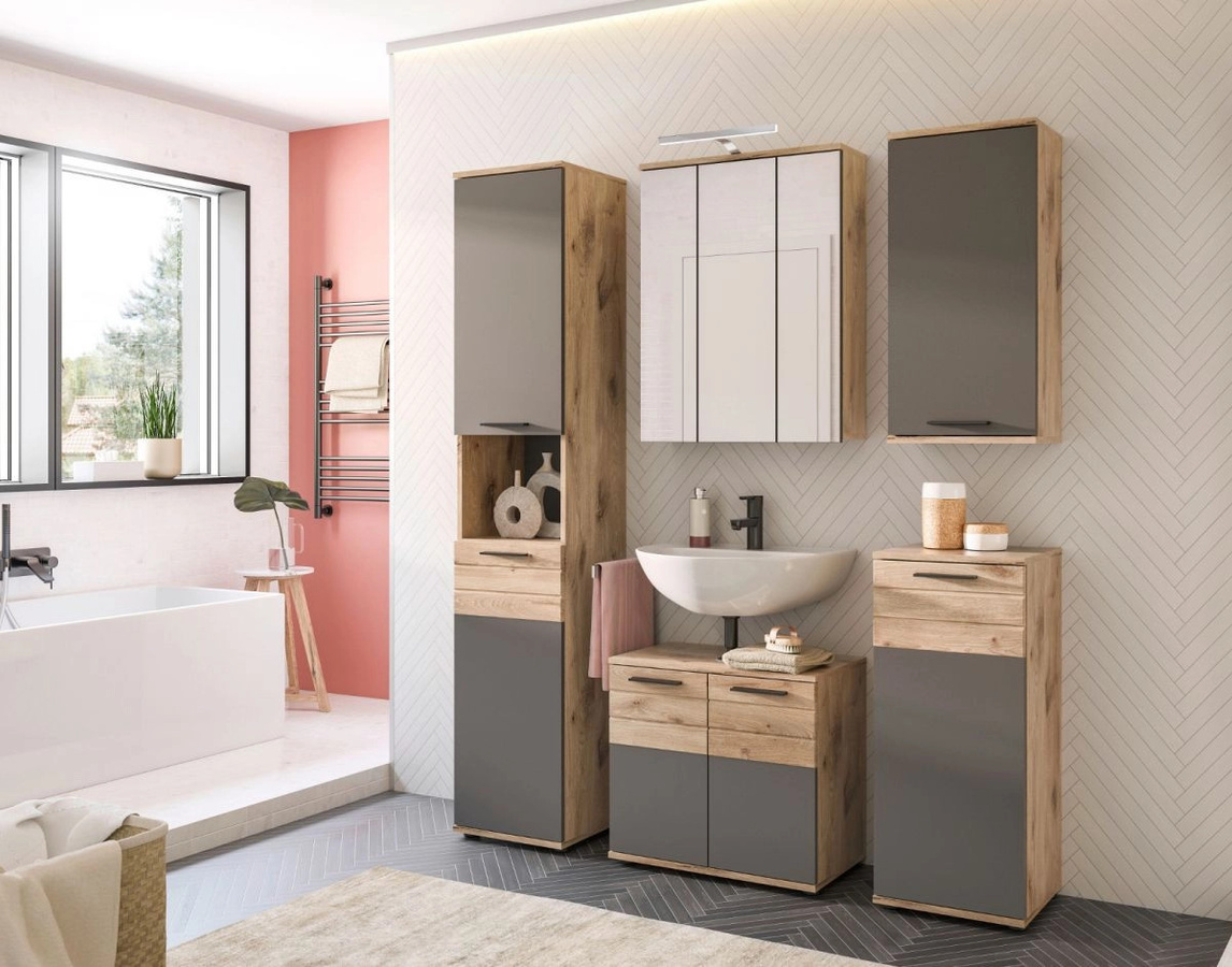Inn.Furn Spiegelschrank Tomaso in Eiche, 3-türig mit LED-Beleuchtung und Soft-Close, B: 60 cm, H: 77 cm - Bild 2