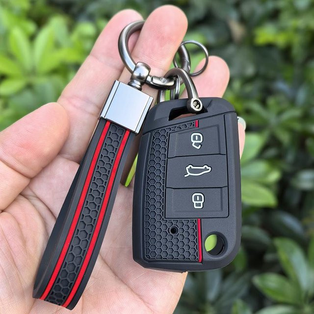 Schlüsselanhänger und Silikon Schlüsselhülle in Schwarz für Fiat 500, 500L, Ducato, Panda, Lancia Punto und Citroen Jumper Fernbedienung - Bild 1