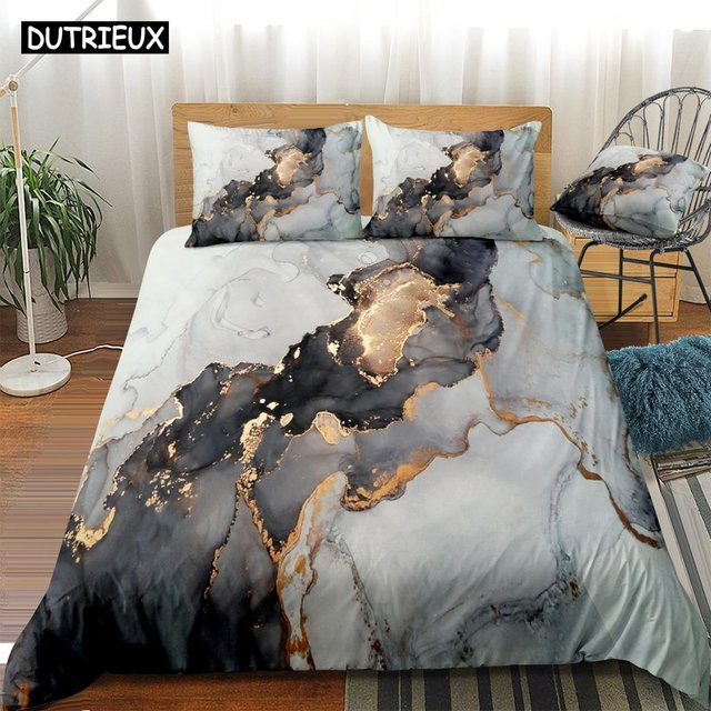 Bettwäscheset mit blauem Marmor-Design von Binchi Outdoor Product, bestehend aus Bettbezug und Kissenbezug, Farben Blau und Grau, B/H: 135 x 200 cm - Bild 1
