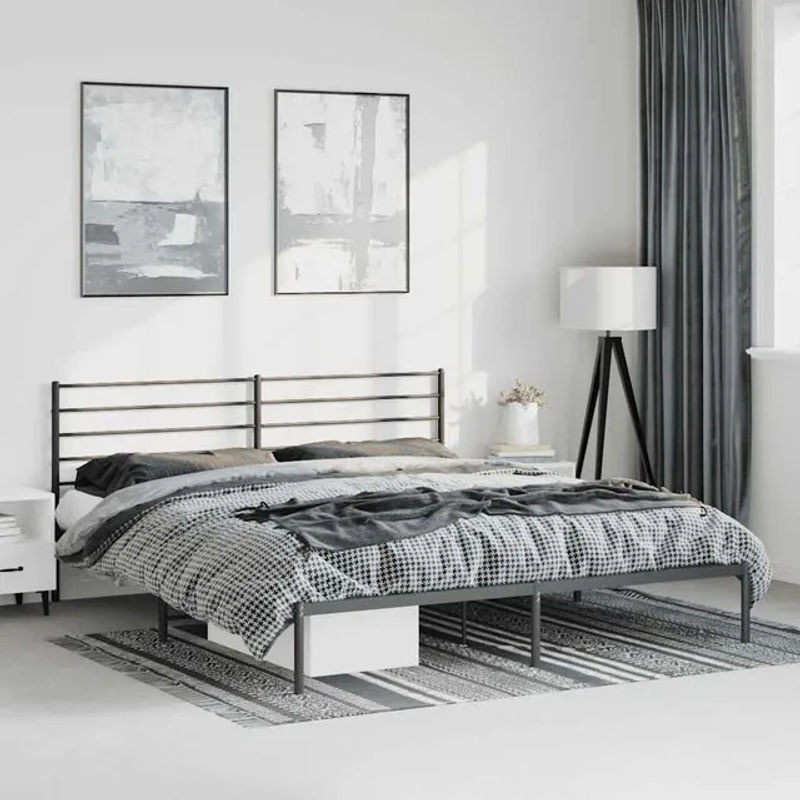 Vidaxl Metall-Bettgestell mit Kopfteil in Schwarz, Modernes Design aus Stahl, B: 183 cm, L: 213 cm - Bild 1