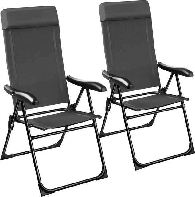 tectake Campingstuhl Müritz 2er Set aus Textilene in Anthrazit mit verstellbarer Rückenlehne und Kopfpolster, B/T/H: 65 x 57 x 112 cm - Bild 2