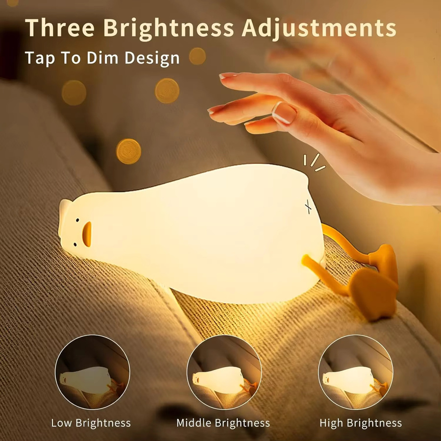 Niedliches Enten-Nachtlicht mit integrierter LED und Squishy-Funktion, 3-stufig dimmbare Tier-Touch-Nachtlampe für das Kinderzimmer - Bild 2