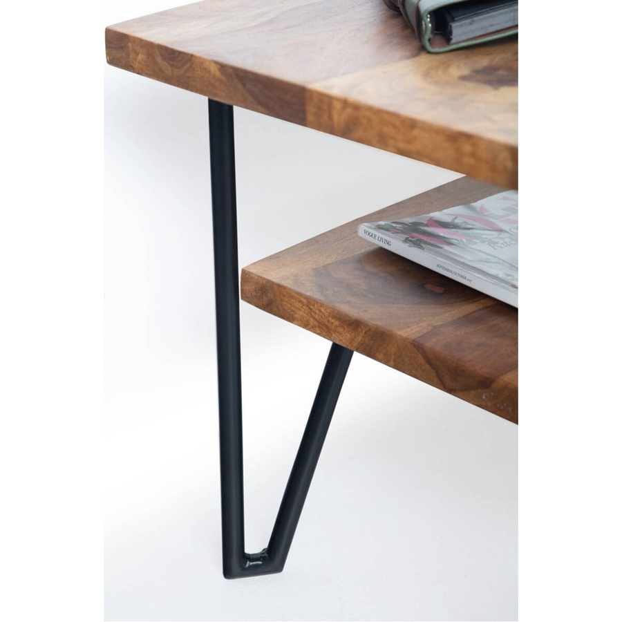 Couchtisch Wohnling aus Sheesham Massivholz und Eisen im Industrial-Style, Braun/Schwarz, B/H/T: 90 x 40 x 50 cm - Bild 4