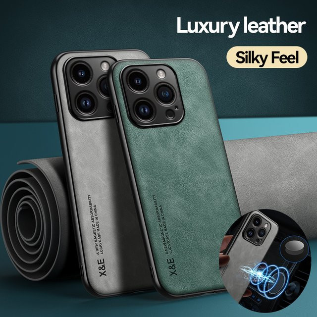 Magnetische CYYWN Ledertasche mit Schaffell-Softcover für iPhone 15 14 13 12 11 Pro Max Plus Mini XR (Farbe: Grau) - Bild 1