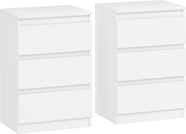 HOMCOM 2er Set Nachttisch mit 3 Schubladen, Beistelltisch und Nachtkommode für Schlafzimmer und Wohnzimmer, Weiß, B: 40 cm, T: 30 cm, H: 59,5 cm - Bild 1