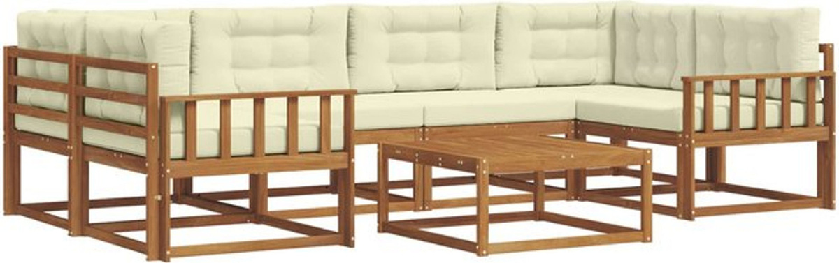 Modernes Outdoor-Sofagarnitur Set aus Akazienholz mit Kissen in Natur und Beige von vidaXL - Bild 1