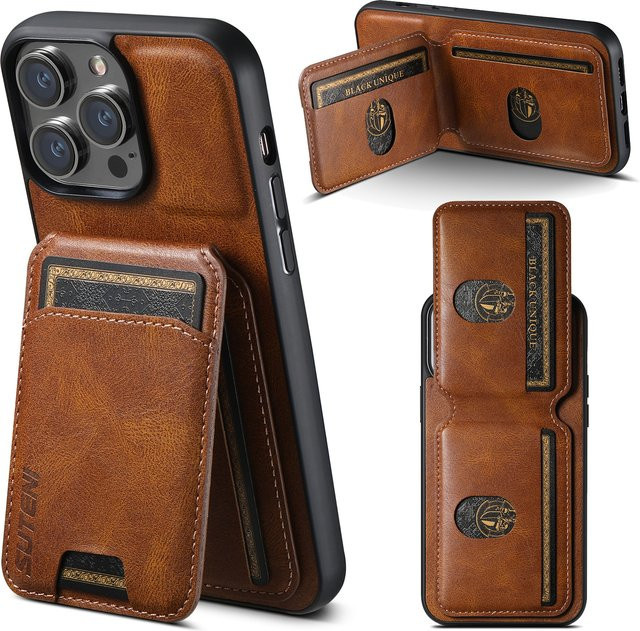 SUTENI Leder Handyhülle mit magnetischer Kartenhalter-Tasche für iPhone Modelle in Blau oder Braun - Bild 1