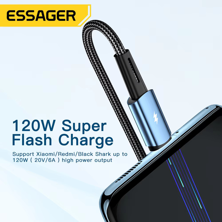 Essager USB Typ C Kabel 120W Super Schnellladung 6A in Schwarz - Bild 3