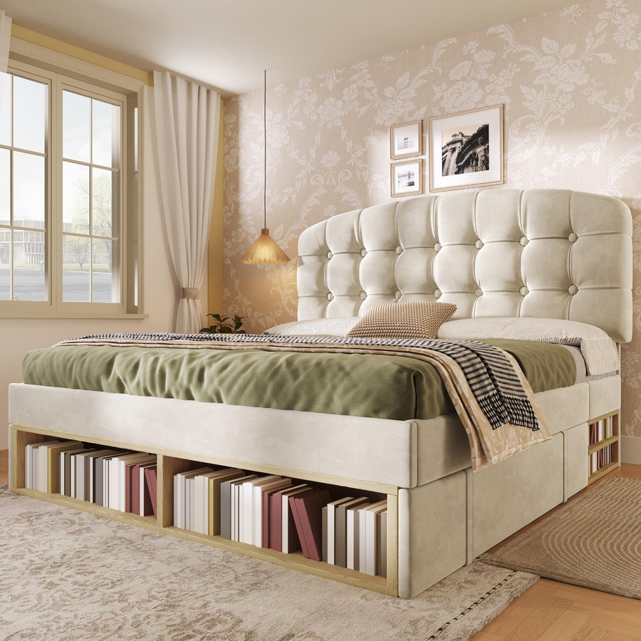 AB Store Polsterbett mit Lattenrost und Schubladen in Beige, H x B x T: 120 x 151 x 207 cm - Bild 2