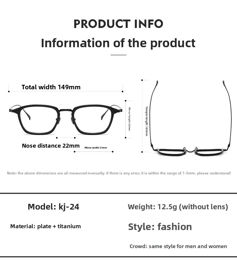 MiaTimi Brillengestell, quadratisch, Titan, Vollrand, Unisex - Bild 3