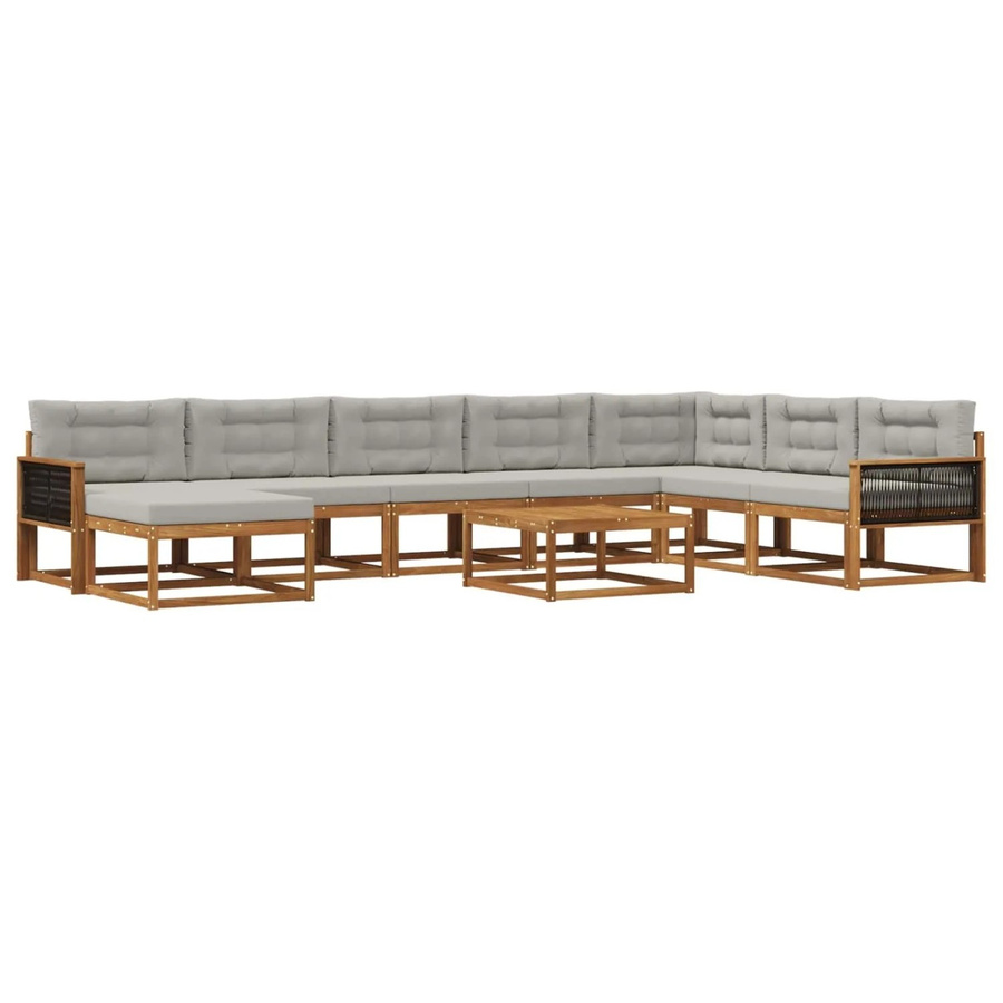 vidaXL Outdoor-Sofagarnitur L-Form aus Akazienholz mit 9 Kissen in Braun und Hellgrau - Bild 2