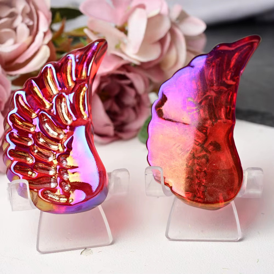 CrystalHola Engel-Ornament mit roten Flügeln aus geschnitztem Stein für die Tischdekoration - Bild 2