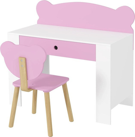 AIYAPLAY Kinderschreibtisch Set mit Stuhl aus MDF und Kiefernholz in Rosa und Weiß für Kinder von 3 bis 8 Jahren