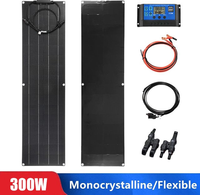 Luxuglow Monokristallines flexibles Solarpanel-Set in Schwarz, 300 W bis 600 W, 18 V Batterieladesystem für Camping, Wohnmobil, Boot und netzunabhängige Nutzung - Bild 1