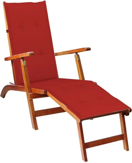 vidaXL Liegestuhl aus Akazie Massivholz mit Fußstütze und roter Auflage für Garten und Terrasse - Bild 1