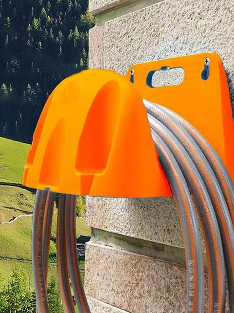 Robuster Gartenschlauchhalter zur Wandmontage in Schwarz und Orange - Bild 1