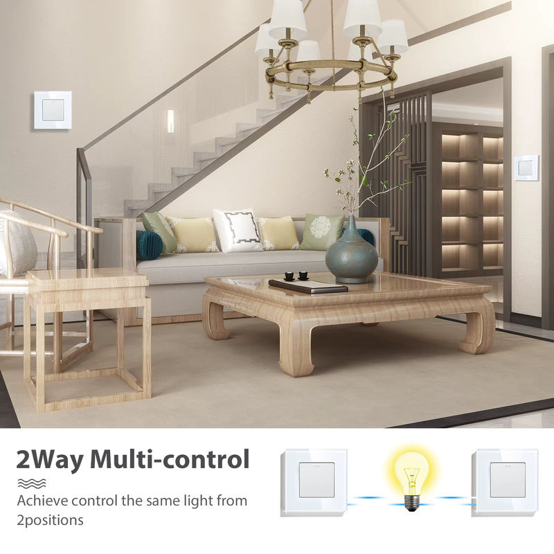 BSEED 2-Wege-mechanischer Lichtschalter aus Glas in Weiß, 2 Stück Wandschalter für Treppen und Hallen, EU-Standard - Bild 2