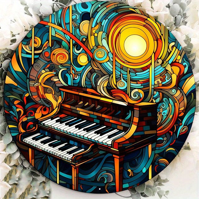 Potdemiel Aluminium-Metallschild mit Klaviertasten und Musiknoten, Wanddekoration in Mehrfarbig, B/H: 20,3 x 20,3 cm - Bild 1