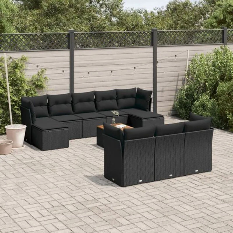 Vidaxl 11-tlg. Gartenmöbel-Set aus Polyrattan mit Kissen in Schwarz - Bild 1