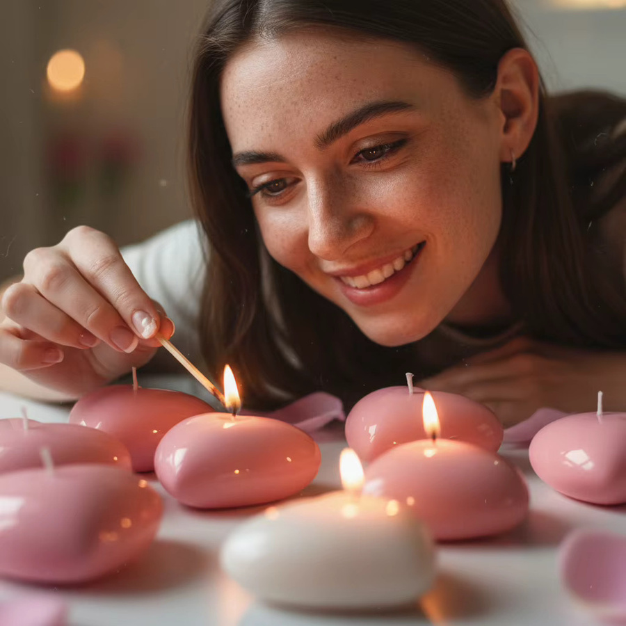 Herzförmiges Duftkerzen-Set aus Wachs in Weiß und Pink für Valentinstag und Hochzeitsdekoration - Bild 3