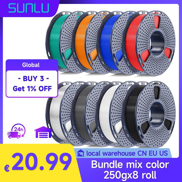 SUNLU Filament Mischfarben Multicolour PLA+ PETG Regenbogen-Seide und Holz für FDM 3D-Drucker 1,75mm 250g pro Rolle - Bild 1