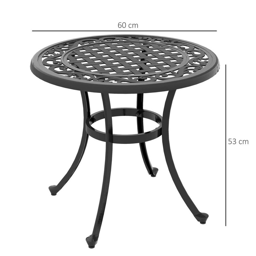 Outsunny Gartentisch aus Aluminiumguss in Schwarz, höhenverstellbarer Rundtisch im Vintage-Stil für Terrasse und Außenbereich, B/T/H: 60 x 60 x 53 cm - Bild 3