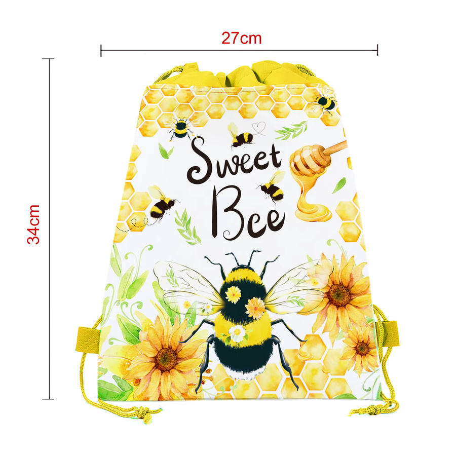 Vlies Tasche mit Cartoon Honigbiene und Sonnenblume als Kordelzug-Beutel für Kinder und Babygeburtstage - Bild 2