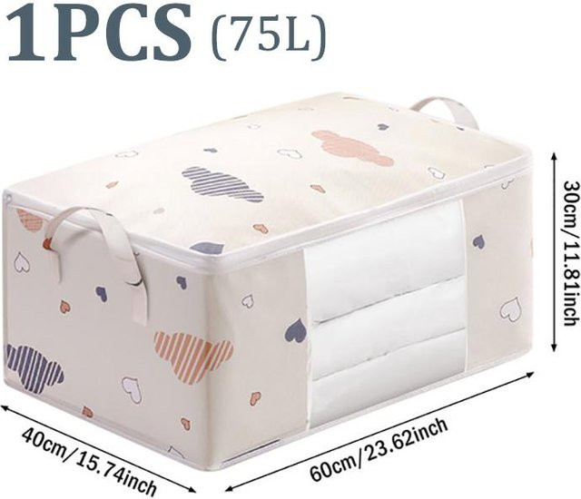 XYNN Aufbewahrungstasche für Bettdecken und Kleidung, Staubdicht und Feuchtigkeitsresistent, Grauweiß, Volumen: 75 l, B: 38,0 cm, T: 21,0 cm, H: 1,5 cm - Bild 1