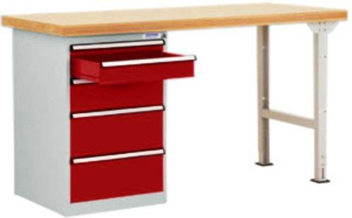 Manuflex Werkbanksystem TP5087.3003 in Rubin-Rot mit Stahl und Gummi, B/T/H: 300 x 150 x 80 cm - Bild 1