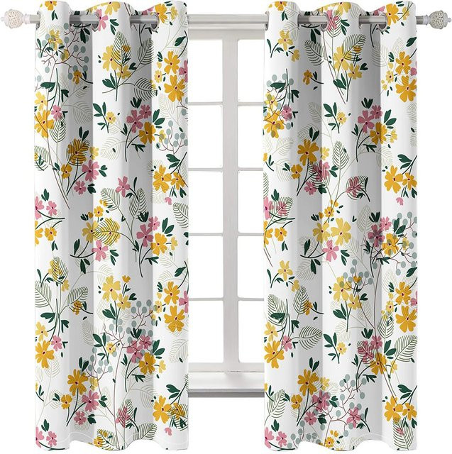 Yiran Furniture Vintage Blumenmuster Fenstervorhänge aus Polyester, 2er-Set, Transparent, Mehrfarbig, B: 50 cm, H: 130 cm - Bild 1